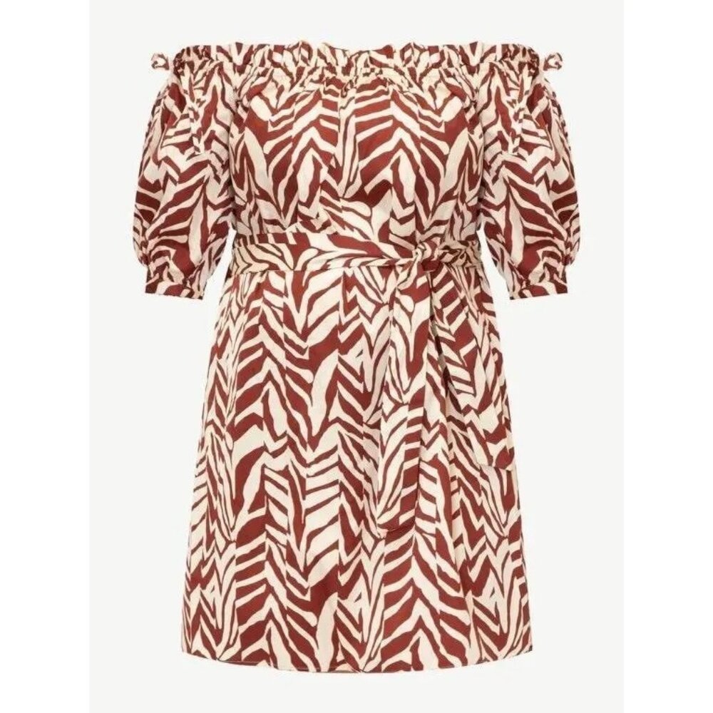ELOQUII Womens Plus 22 Trapeze Off The Shoulder Puff Sleeve Belted Cotton Dress